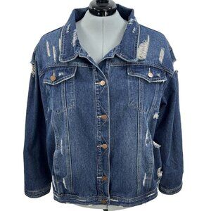Jack & Avery Womens 3XL Outerwear Destroyed Distressed Denim Ripped Jean Jacket